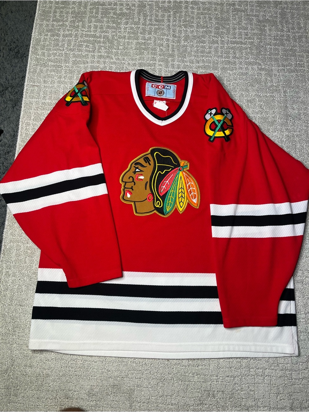 Vintage 90s CCM NHL Chicago Blackhawks Red Embroidered Hockey Jersey Mens XL Vtg